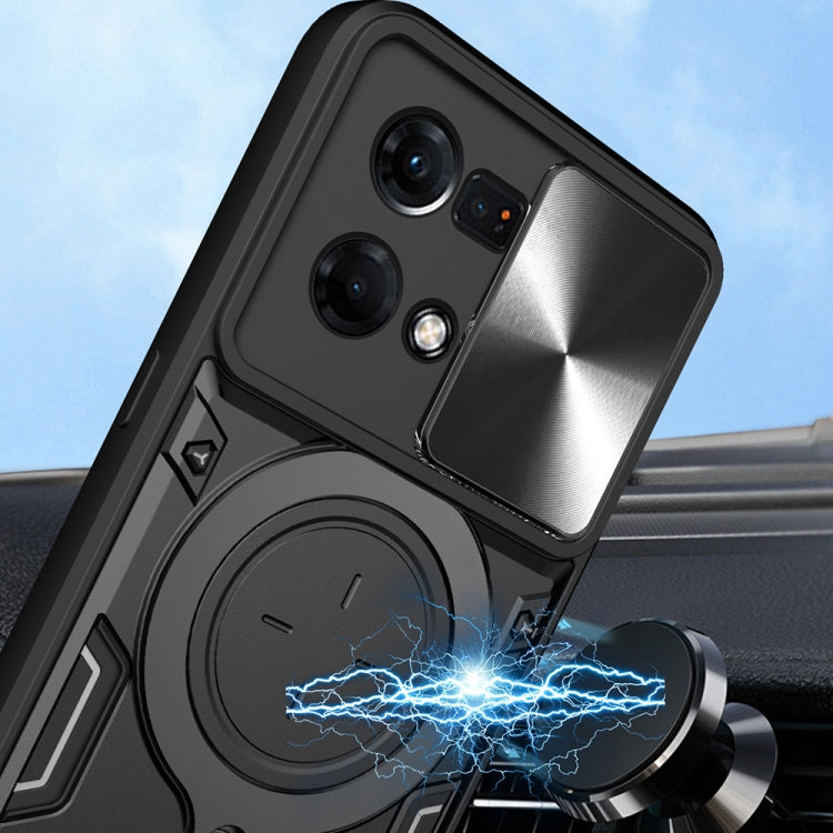 For OPPO Reno7 4G / F21 Pro 4G CD Texture Sliding Camshield Magnetic Holder Phone Case(Blue) by buy2fix