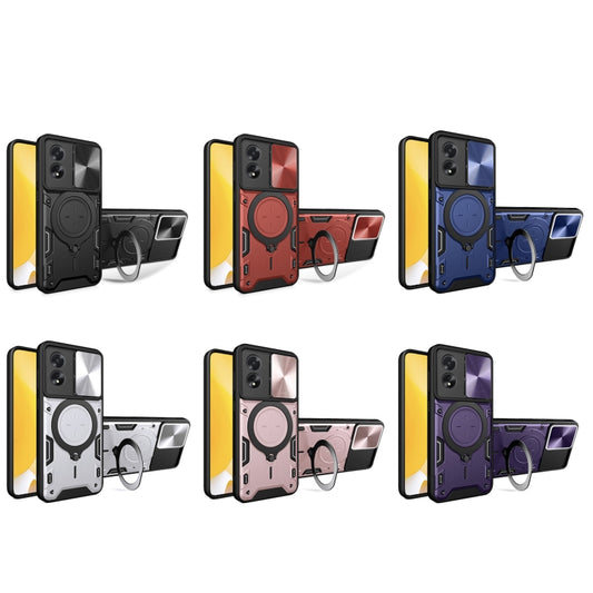 For OPPO A38 4G Global CD Texture Sliding Camshield Magnetic Holder Phone Case(Black) by buy2fix