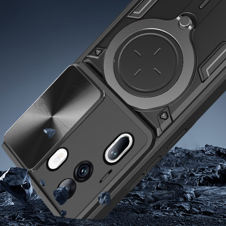 For OPPO Reno11 Pro 5G Global CD Texture Sliding Camshield Magnetic Holder Phone Case(Silver) by buy2fix