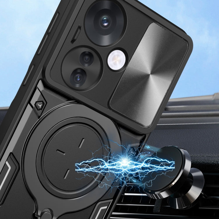 For OPPO Reno11 F 5G Global CD Texture Sliding Camshield Magnetic Holder Phone Case(Black) - OPPO Cases by buy2fix | Online Shopping UK | buy2fix