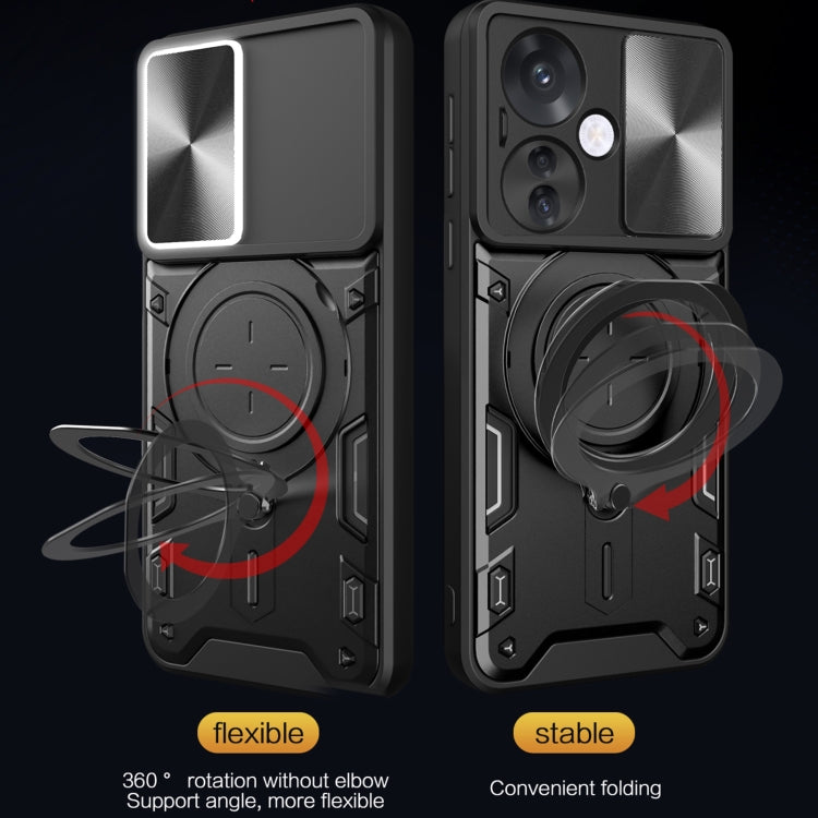 For OPPO Reno11 F 5G Global CD Texture Sliding Camshield Magnetic Holder Phone Case(Black) - OPPO Cases by buy2fix | Online Shopping UK | buy2fix