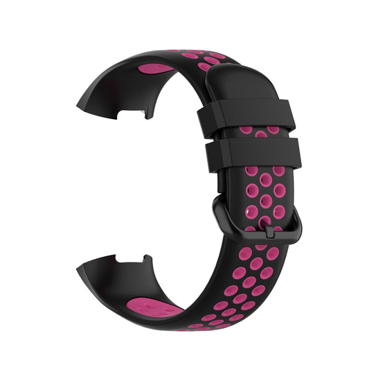 For Fitbit Charge 4 / Charge 3 / Charge 3 SE Watch Button Two Colors Silicone Replacement Strap Watchband(Black Rose Red) by buy2fix