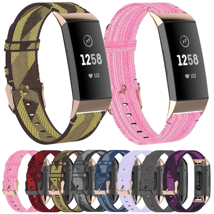 For Fitbit Charge 4 / Charge 3 / Charge 3 SE Stainless Steel Head Grain Nylon Denim Replacement Strap Watchband(Pink) by buy2fix