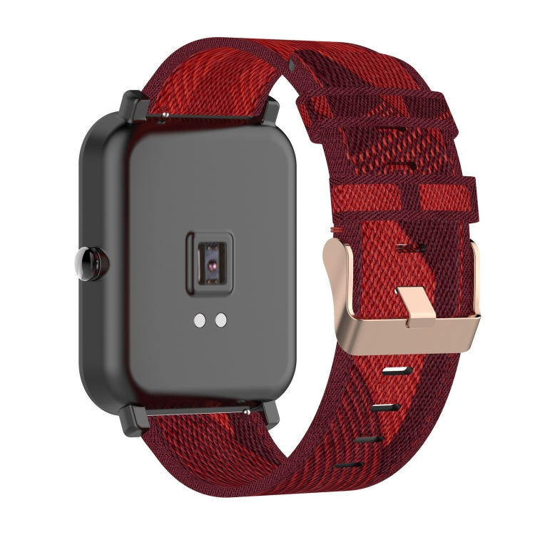 For Amazfit Bip Lite Version 1S / Bip S 20mm Nylon Denim Canvas Replacement Strap Watchband(Red Stripe) - Watch Bands by buy2fix | Online Shopping UK | buy2fix