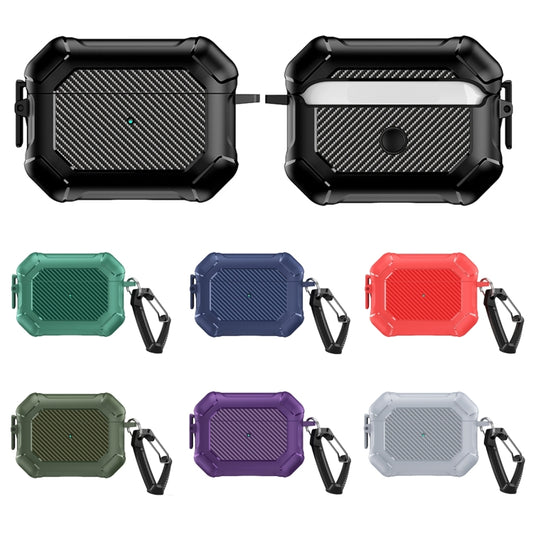 For AirPods Pro 2 Carbon Brazing Dimension TPU+PC Headphone Protective Cover with Switch Lock & Carabiner(Grey) by buy2fix