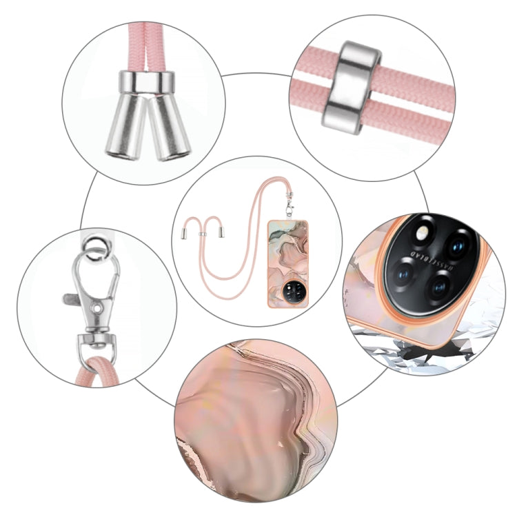 For OnePlus 11 Electroplating Marble Dual-side IMD Phone Case with Lanyard(Rose Gold 015) - OnePlus Cases by buy2fix | Online Shopping UK | buy2fix