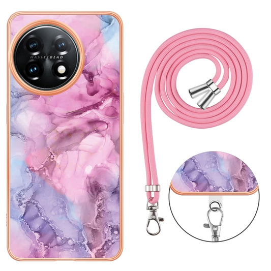 For OnePlus 11 Electroplating Marble Dual-side IMD Phone Case with Lanyard(Pink 013) by buy2fix