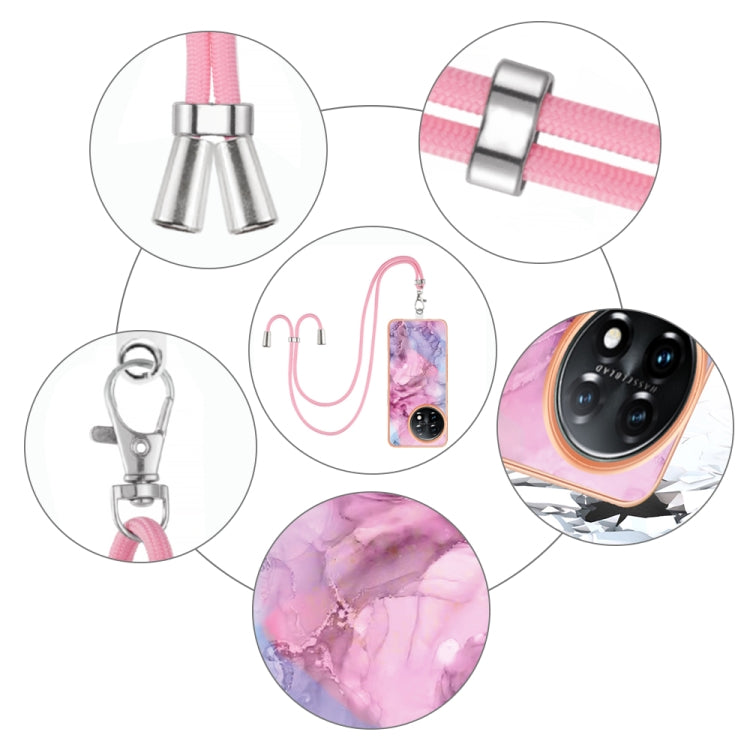 For OnePlus 11 Electroplating Marble Dual-side IMD Phone Case with Lanyard(Pink 013) - OnePlus Cases by buy2fix | Online Shopping UK | buy2fix