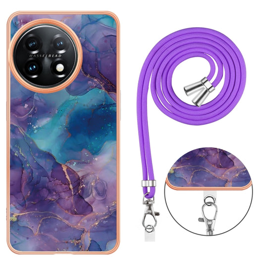 For OnePlus 11 Electroplating Marble Dual-side IMD Phone Case with Lanyard(Purple 016) by buy2fix