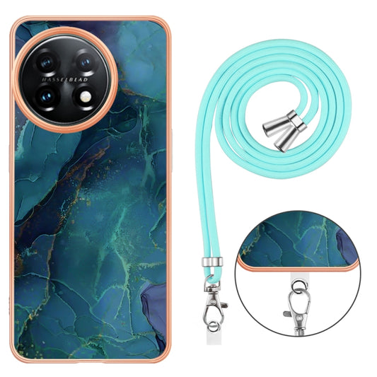 For OnePlus 11 Electroplating Marble Dual-side IMD Phone Case with Lanyard(Green 017) by buy2fix