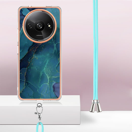 For Xiaomi Redmi A3 Electroplating Marble Dual-side IMD Phone Case with Lanyard(Green 017) by buy2fix