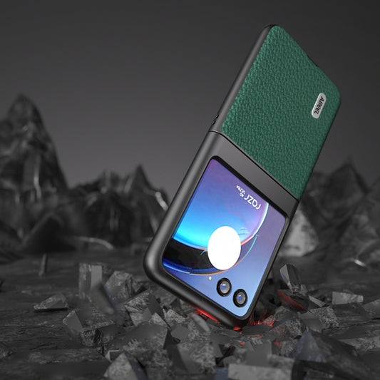 For Motorola Razr 40 Ultra ABEEL Genuine Leather Litchi Texture Phone Case(Green) by buy2fix