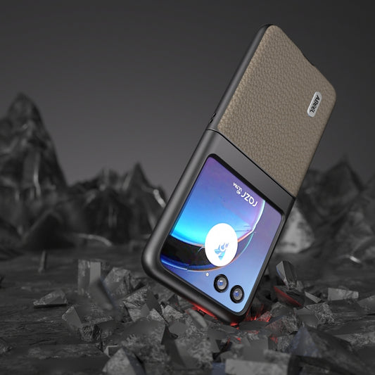 For Motorola Razr 40 Ultra ABEEL Genuine Leather Litchi Texture Phone Case(Grey) by buy2fix