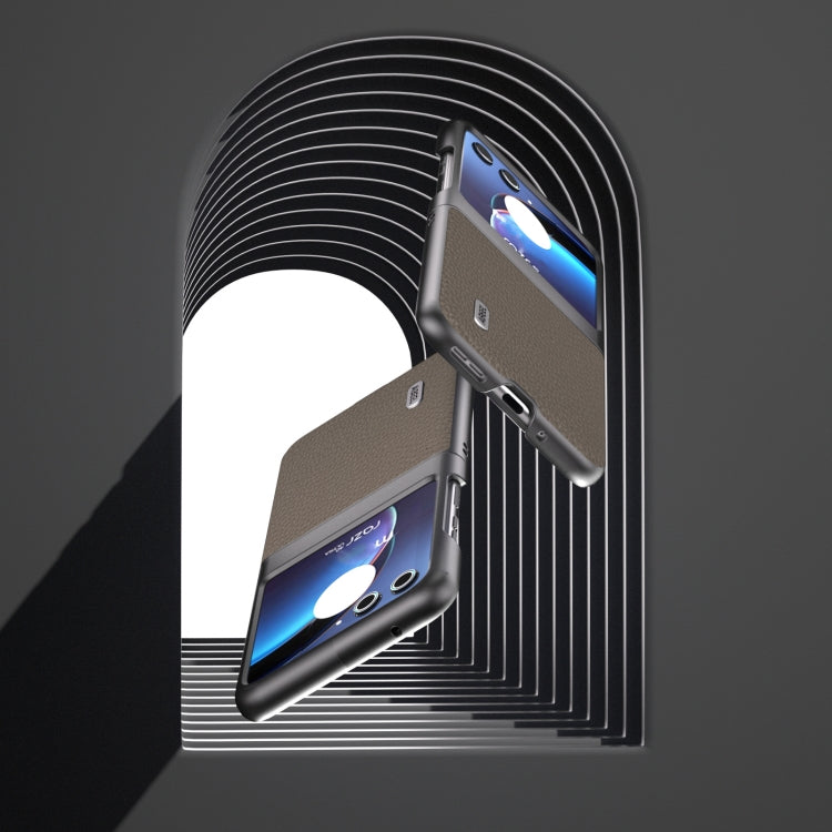 For Motorola Razr 40 Ultra ABEEL Genuine Leather Litchi Texture Phone Case(Grey) by buy2fix