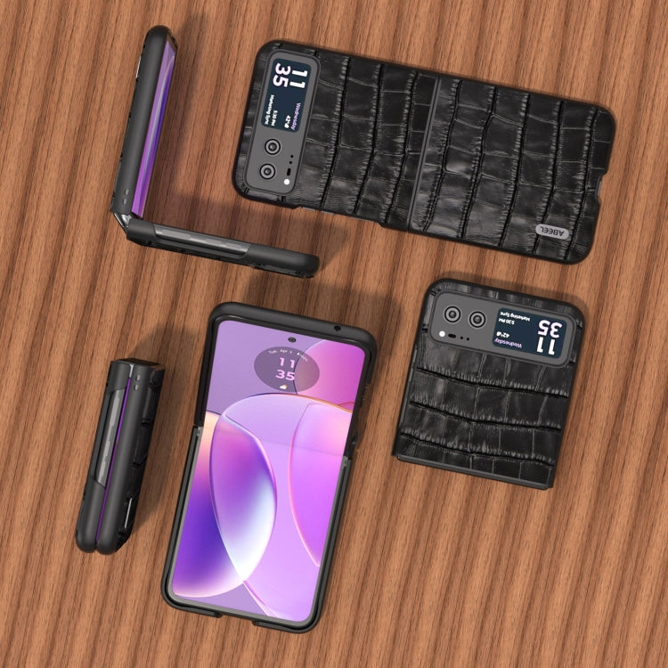 For Motorola Razr 40 ABEEL Crocodile Texture Genuine Leather Phone Case(Black) by buy2fix