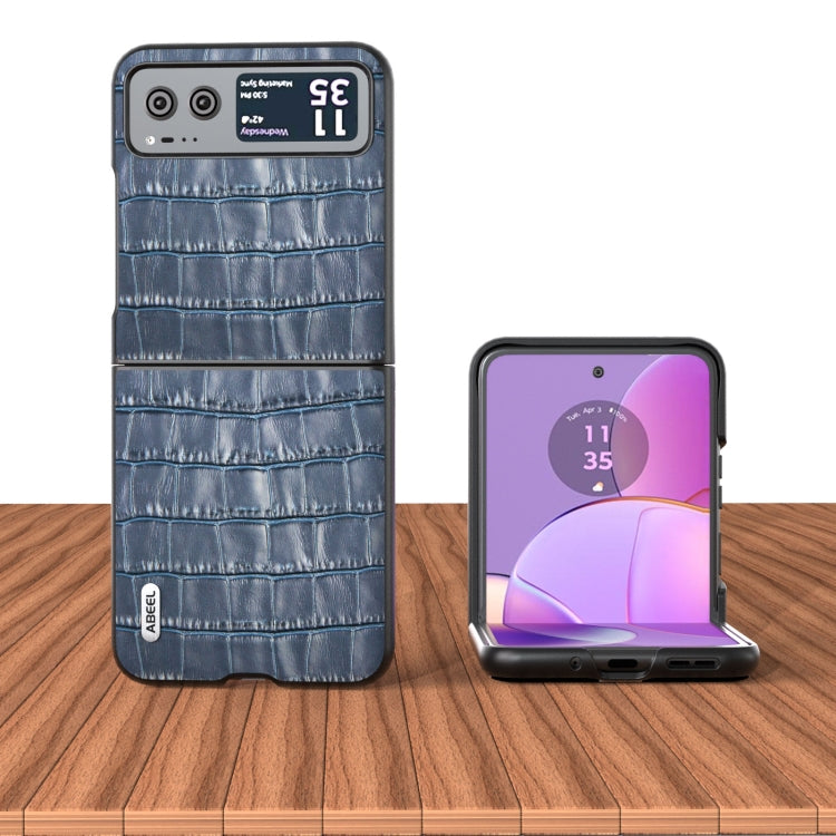 For Motorola Razr 40 ABEEL Crocodile Texture Genuine Leather Phone Case(Blue) - Motorola Cases by buy2fix | Online Shopping UK | buy2fix