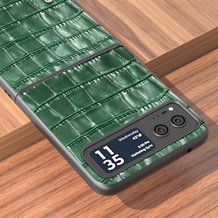 For Motorola Razr 40 ABEEL Crocodile Texture Genuine Leather Phone Case(Green) - Motorola Cases by buy2fix | Online Shopping UK | buy2fix
