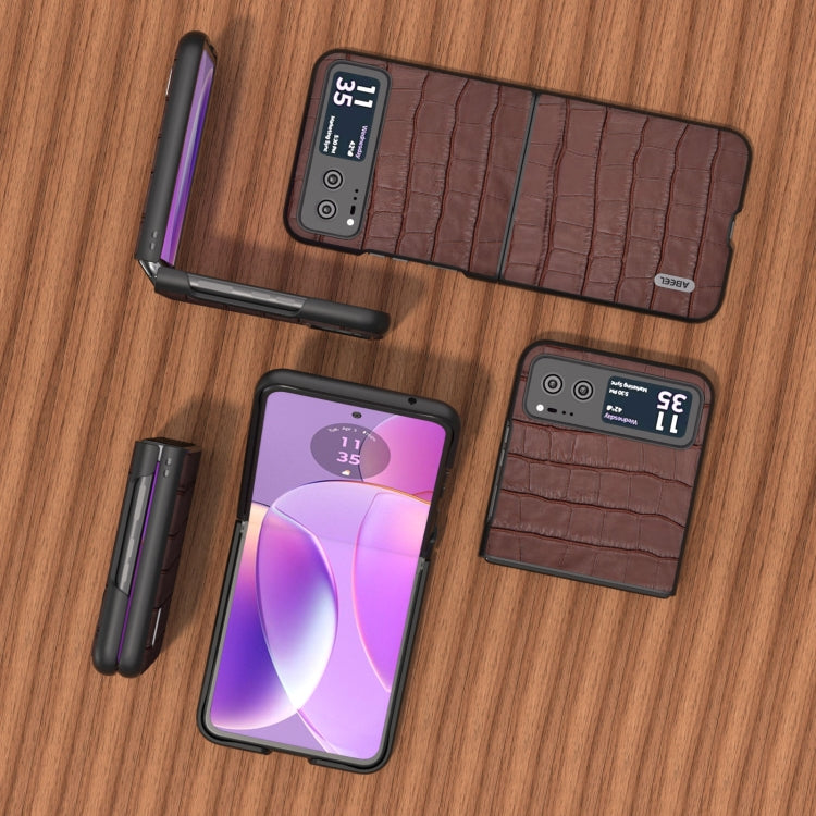 For Motorola Razr 40 ABEEL Crocodile Texture Genuine Leather Phone Case(Brown) by buy2fix