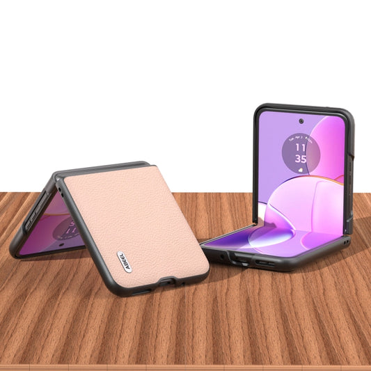 For Motorola Razr 40 ABEEL Genuine Leather + PC Litchi Texture Phone Case(Pink Gold) by buy2fix