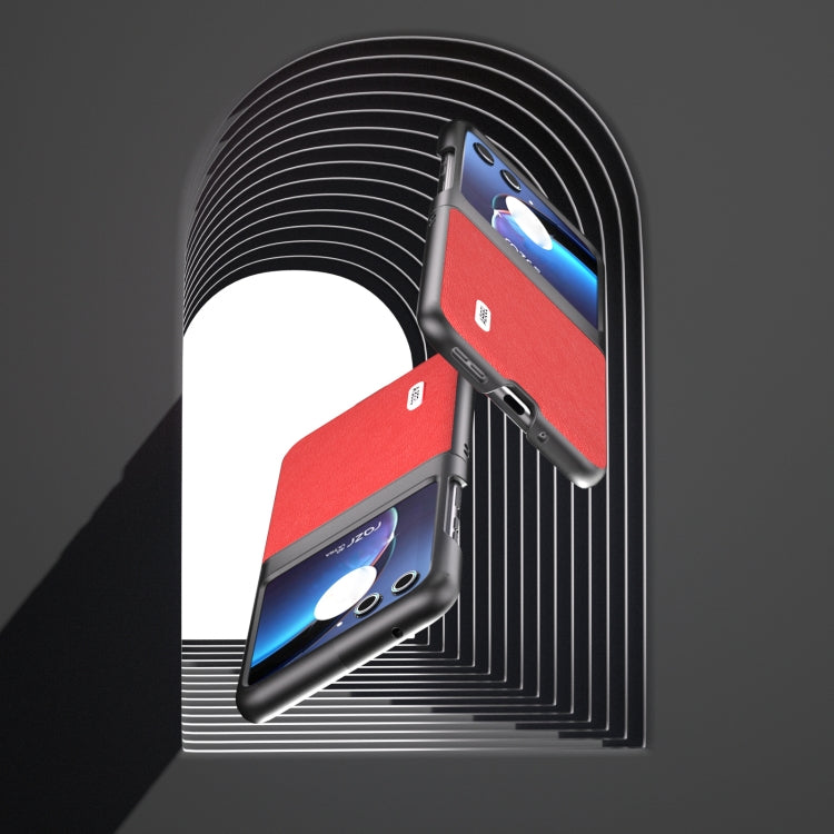 For Motorola Razr 40 Ultra ABEEL Cross Texture Genuine Leather Phone Case(Red) by buy2fix