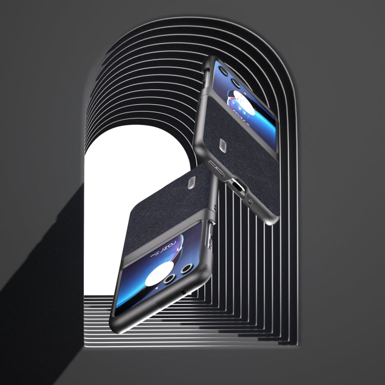 For Motorola Razr 40 Ultra ABEEL Cross Texture Genuine Leather Phone Case(Blue) by buy2fix