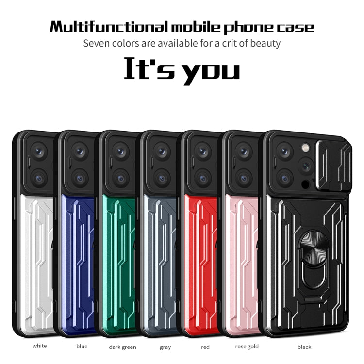For iPhone 15 Pro Sliding Camshield TPU+PC Phone Case with Card Slot(Rose Gold) - iPhone 15 Pro Cases by buy2fix | Online Shopping UK | buy2fix