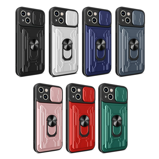For iPhone 15 Sliding Camshield TPU+PC Phone Case with Card Slot(Rose Gold) by buy2fix