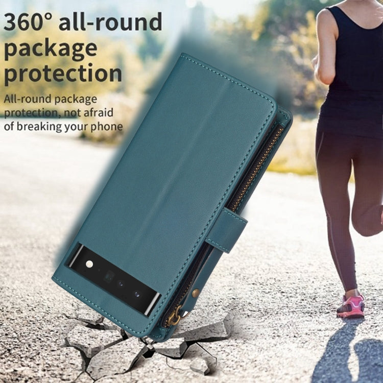 For Google Pixel 7 Pro 9 Card Slots Zipper Wallet Leather Flip Phone Case(Green) by buy2fix