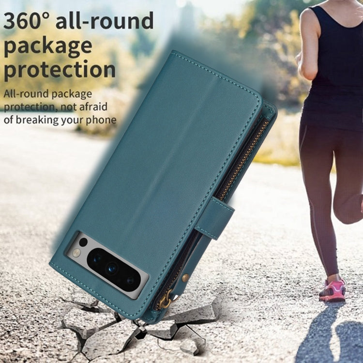 For Google Pixel 8 Pro 9 Card Slots Zipper Wallet Leather Flip Phone Case(Green) by buy2fix