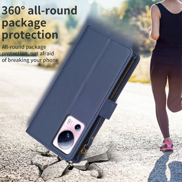 For Xiaomi 13 Lite 9 Card Slots Zipper Wallet Leather Flip Phone Case(Blue) by buy2fix