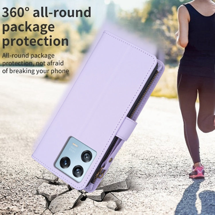 For Xiaomi 13 Pro 9 Card Slots Zipper Wallet Leather Flip Phone Case(Light Purple) - Xiaomi Cases by buy2fix | Online Shopping UK | buy2fix