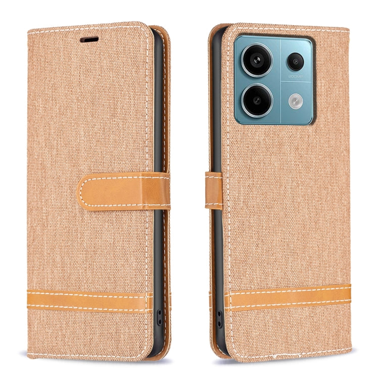 For Xiaomi Redmi Note 13 Pro 4G Global Color Block Denim Texture Leather Phone Case(Brown) - Xiaomi Cases by buy2fix | Online Shopping UK | buy2fix