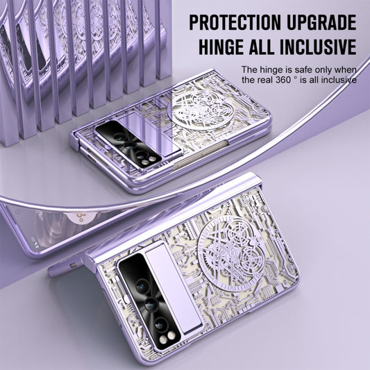 For Google Pixel Fold Mechanical Legend Integrated Electroplating All-inclusive Phone Case with Pen Slot(Purple) by buy2fix
