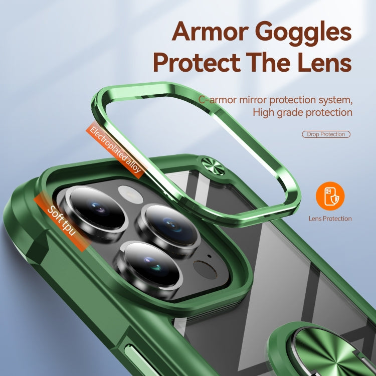 For iPhone 16 Pro Max TPU + PC Lens Protection Phone Case with Ring Holder(Green) by buy2fix
