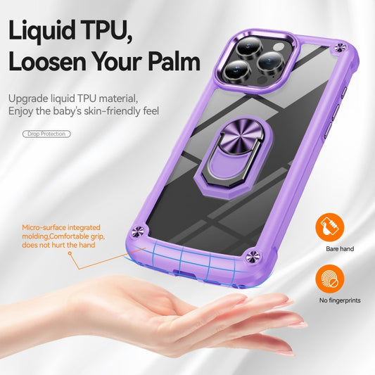 For iPhone 16 Pro Max TPU + PC Lens Protection Phone Case with Ring Holder(Purple) by buy2fix