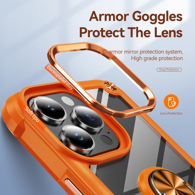 For iPhone 16 Pro TPU + PC Lens Protection Phone Case with Ring Holder(Orange) by buy2fix