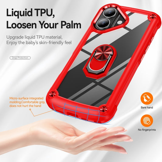 For iPhone 16 Plus TPU + PC Lens Protection Phone Case with Ring Holder(Red) by buy2fix