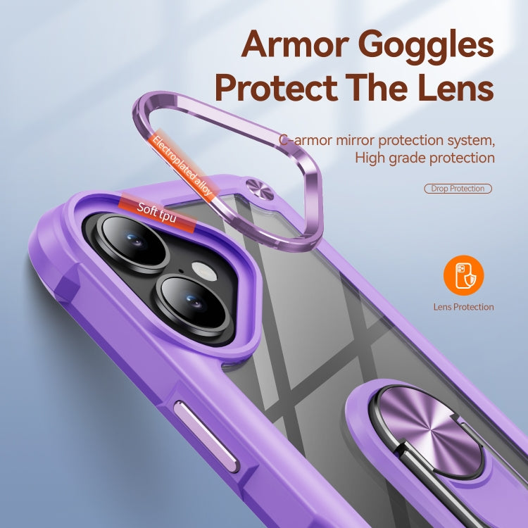 For iPhone 16 Plus TPU + PC Lens Protection Phone Case with Ring Holder(Purple) by buy2fix