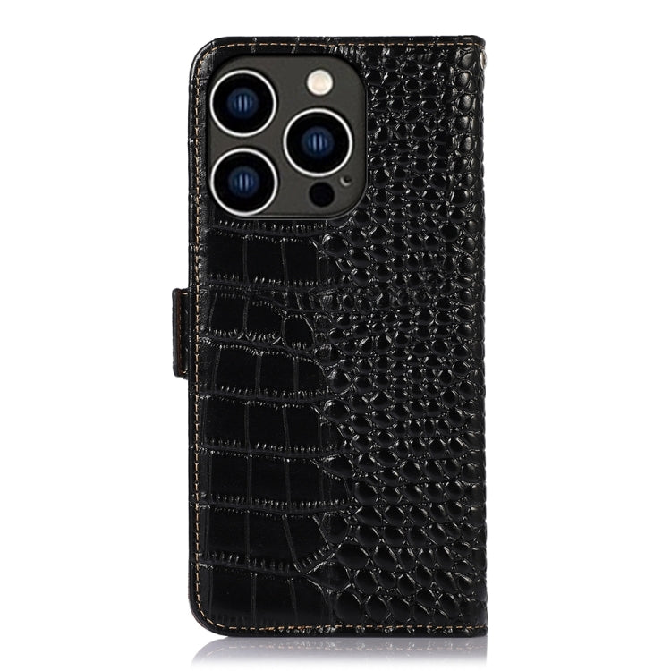 For iPhone 15 Pro Crocodile Top Layer Cowhide Leather Phone Case(Black) - iPhone 15 Pro Cases by buy2fix | Online Shopping UK | buy2fix