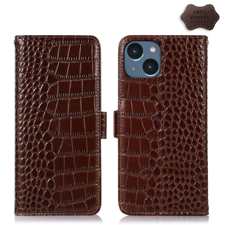 For iPhone 15 Crocodile Top Layer Cowhide Leather Phone Case(Brown) - iPhone 15 Cases by buy2fix | Online Shopping UK | buy2fix