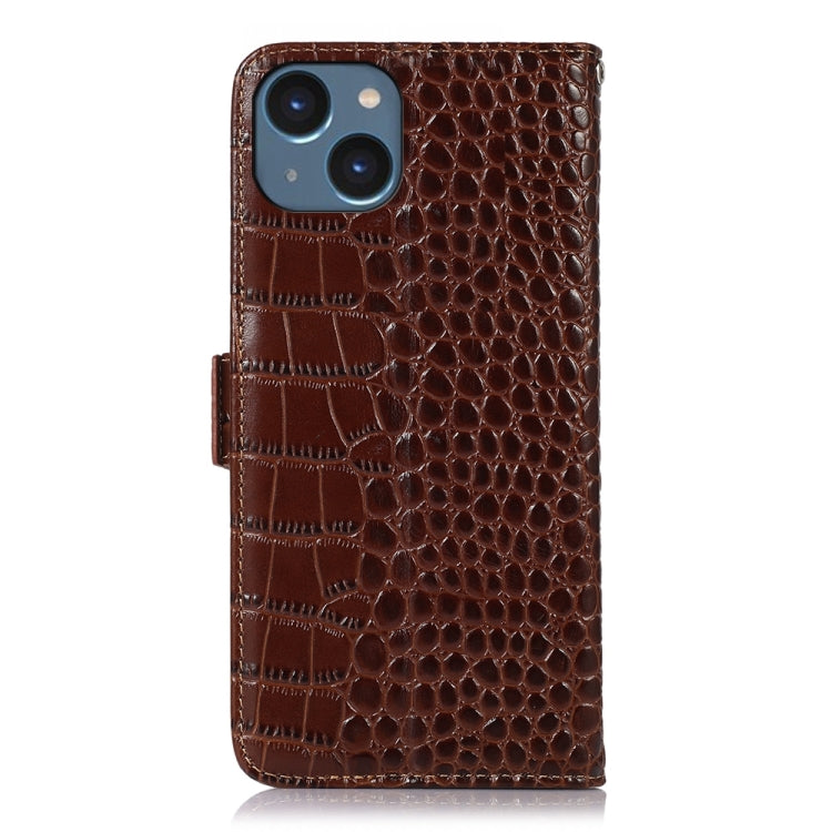 For iPhone 15 Crocodile Top Layer Cowhide Leather Phone Case(Brown) - iPhone 15 Cases by buy2fix | Online Shopping UK | buy2fix