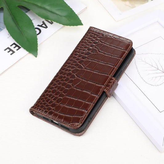 For iPhone 16e Crocodile Top Layer Cowhide Leather Phone Case(Brown) - iPhone 16e Cases by buy2fix | Online Shopping UK | buy2fix