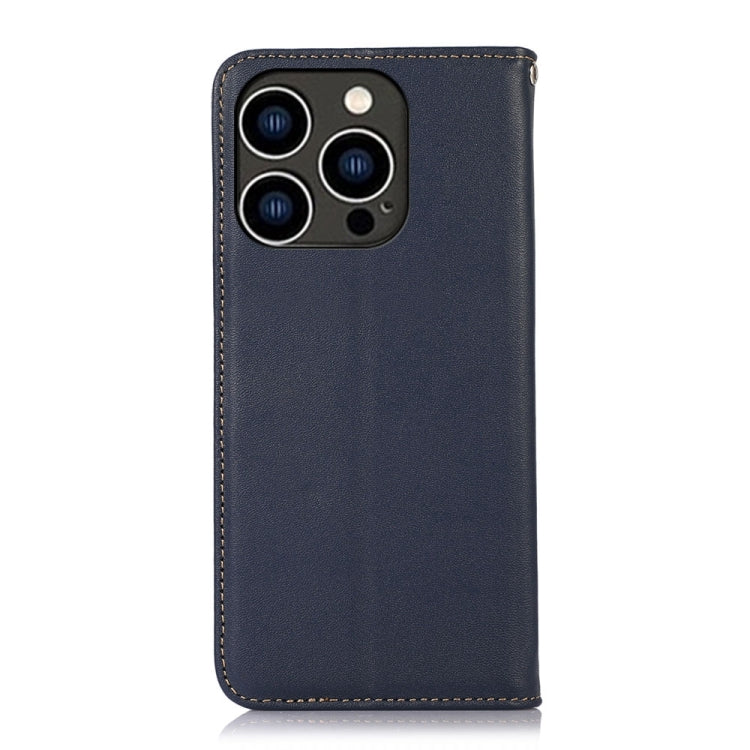 For iPhone 15 Pro KHAZNEH Nappa Top Layer Cowhide Leather Phone Case(Blue) - iPhone 15 Pro Cases by buy2fix | Online Shopping UK | buy2fix