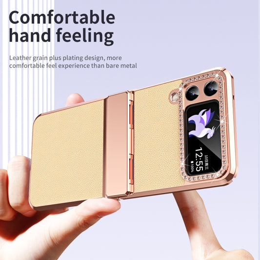 For Samsung Galaxy Z Flip4 5G Plated Plain Leather Folding Phone Case with Hinge(Gold) - Galaxy Z Flip4 5G Cases by buy2fix | Online Shopping UK | buy2fix