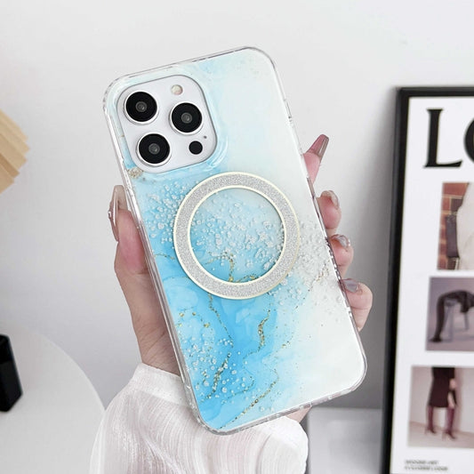 For iPhone 15 Pro Dual-side IMD Marble Magsafe Phone Case(Sky Blue) by buy2fix