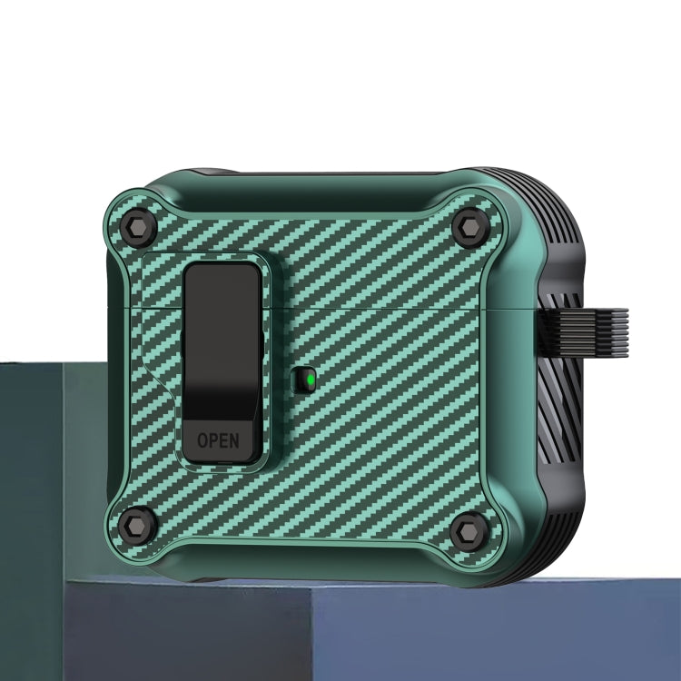 For AirPods 3 Carbon Fiber Magnetic Automatic Switch Earphone Protective Case(Green) - For AirPods 3 by buy2fix | Online Shopping UK | buy2fix