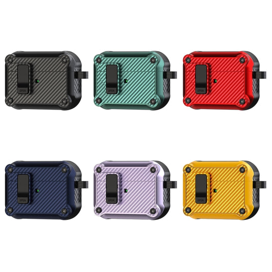 For AirPods Pro Carbon Fiber Magnetic Automatic Switch Earphone Protective Case(Red) by buy2fix