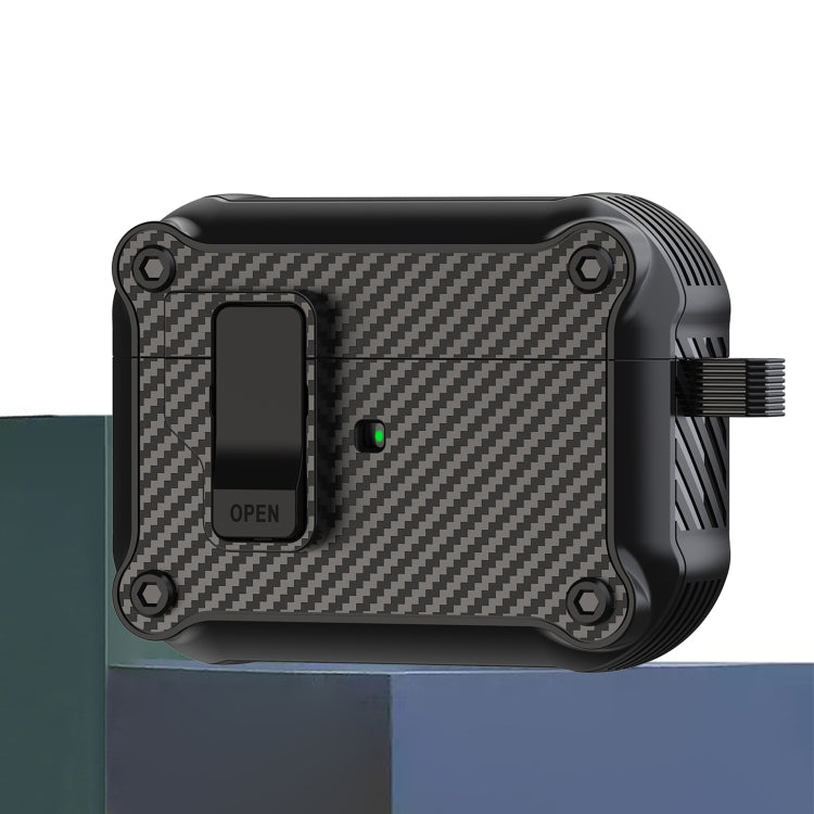 For AirPods Pro Carbon Fiber Magnetic Automatic Switch Earphone Protective Case(Black) - For AirPods Pro by buy2fix | Online Shopping UK | buy2fix