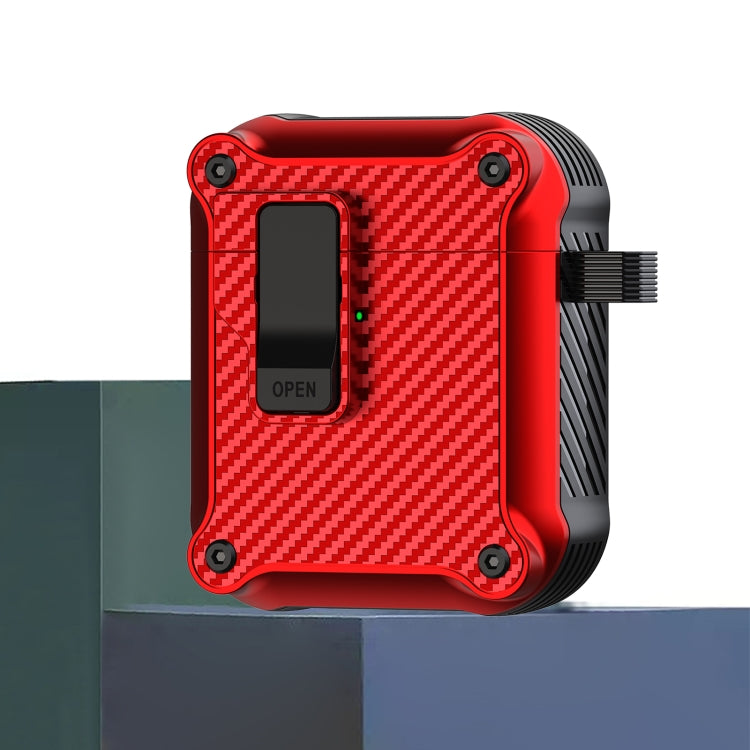 For AirPods 1 / 2 Carbon Fiber Magnetic Automatic Switch Earphone Protective Case(Red) - For AirPods 1/2 by buy2fix | Online Shopping UK | buy2fix