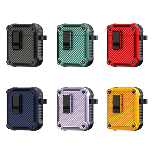 For AirPods 1 / 2 Carbon Fiber Magnetic Automatic Switch Earphone Protective Case(Yellow) by buy2fix